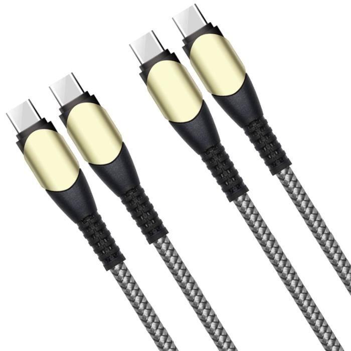 2x Câble USB-C vers USB-C Charge Rapide 60W pour Samsung S23+ S23 Ultra S22+ S22 Ultra S21 FE S21+ S20 FE - Nylon Renforcé Gris 1M