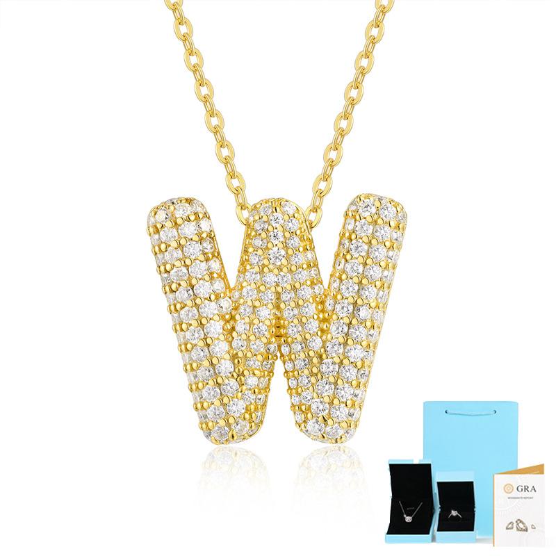 Letter Pendant Necklace 925 Silver Plated 18K Gold Collarbone Chain Fashionable Versatile Moissanite Chain