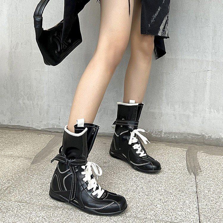 2025 platform short boots women's boxing summer new medium tube versatile German training boots British style Martin boots retro