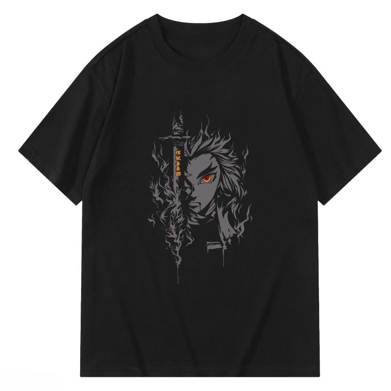 

Summer Ghost Destroyer Blade Flame Pillar Purgatory Apricot Shoulang Short Sleeve Clothes Men s and Women s Pure Cotton 4XL