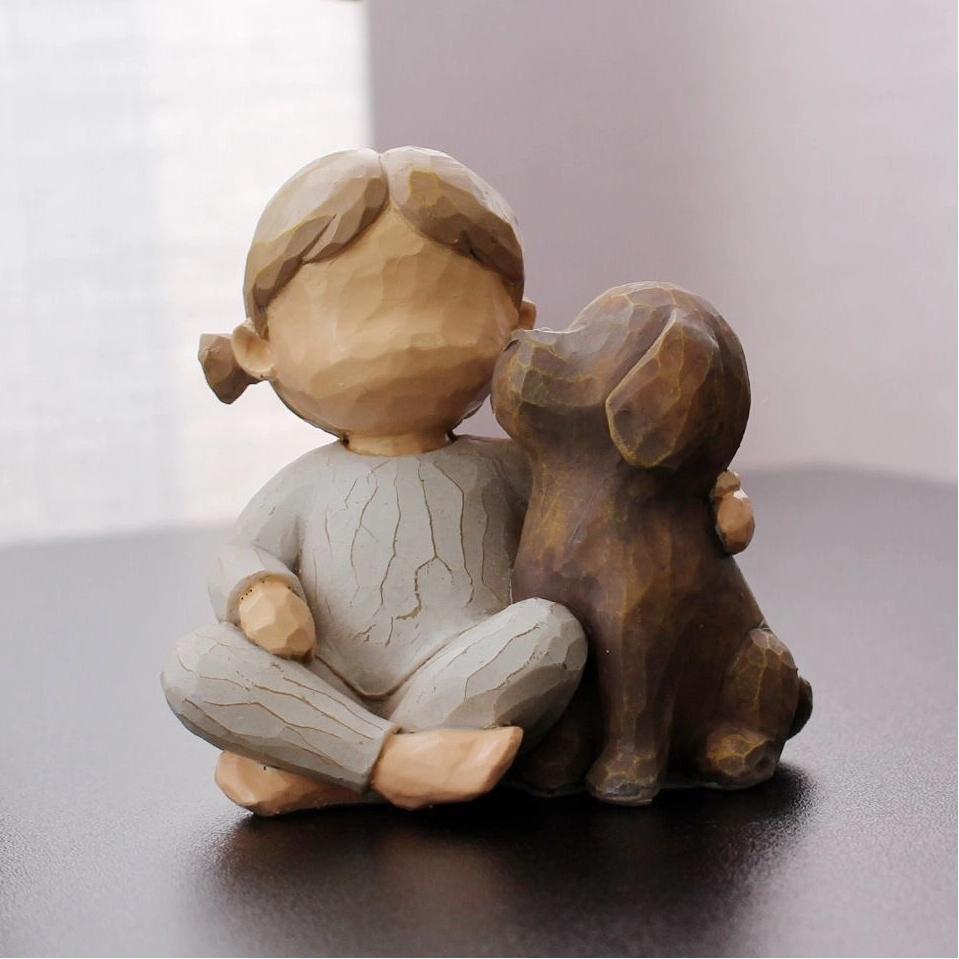 Kreativ Änglaflicka och Hund Resin Figurin – Heminredning Skulptur Ornament