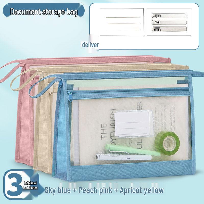 Dual-Layer Zippered Mesh File Bag for Students