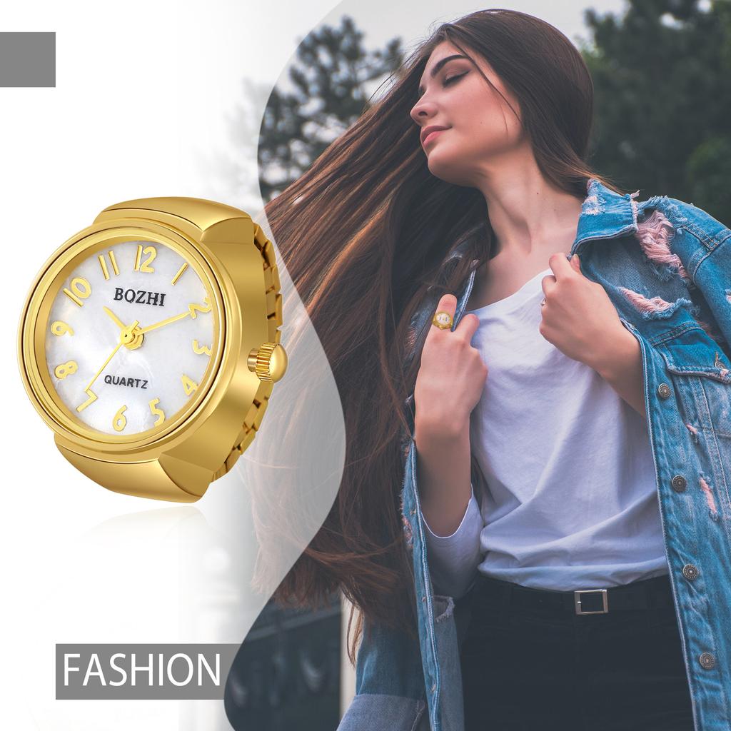 Women's Creative Finger Ring Watch Arabic Numberals Quartz Watches Elastic
