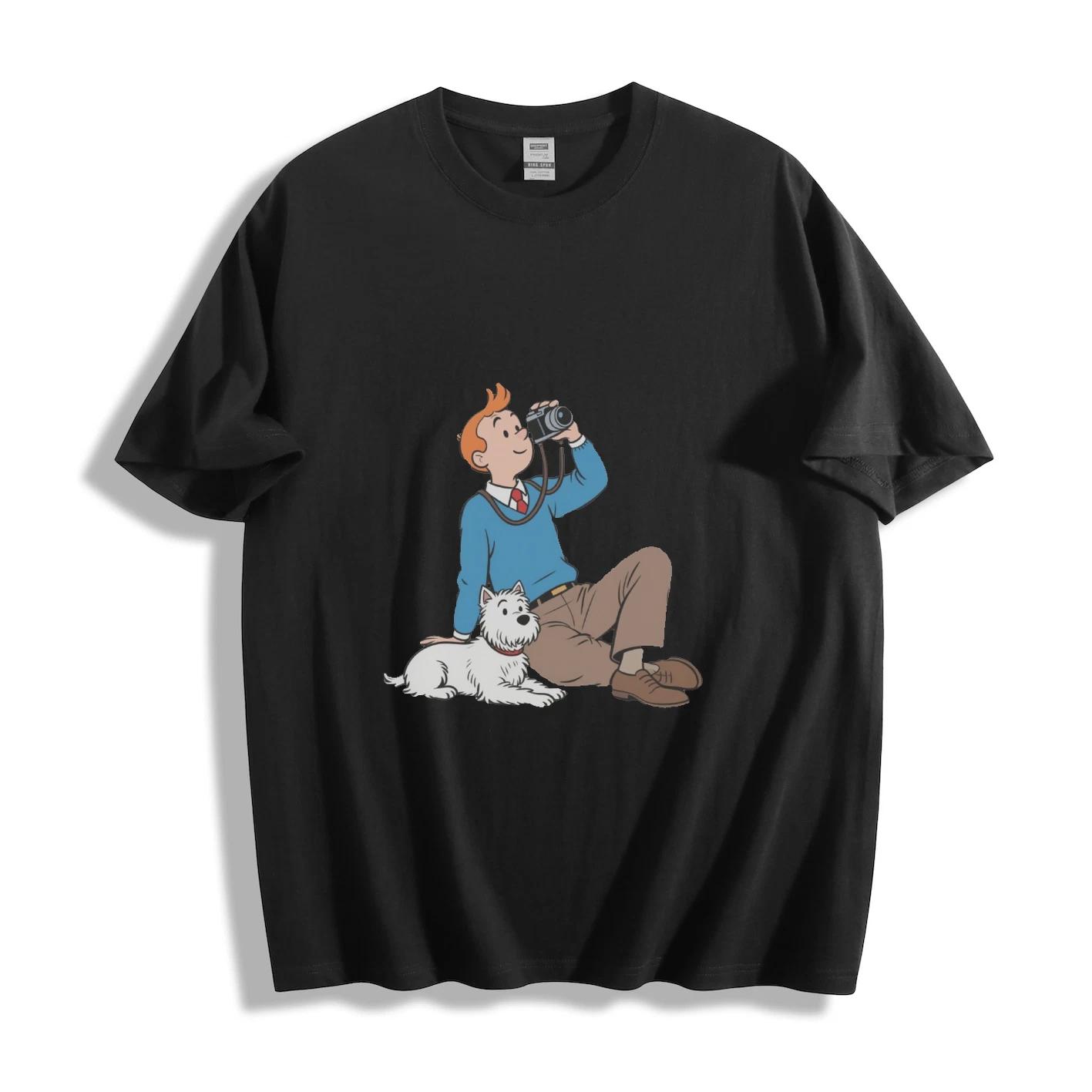 The Adventures of Tintin Tintin & Snowy Photography Graphic T-Shirt M