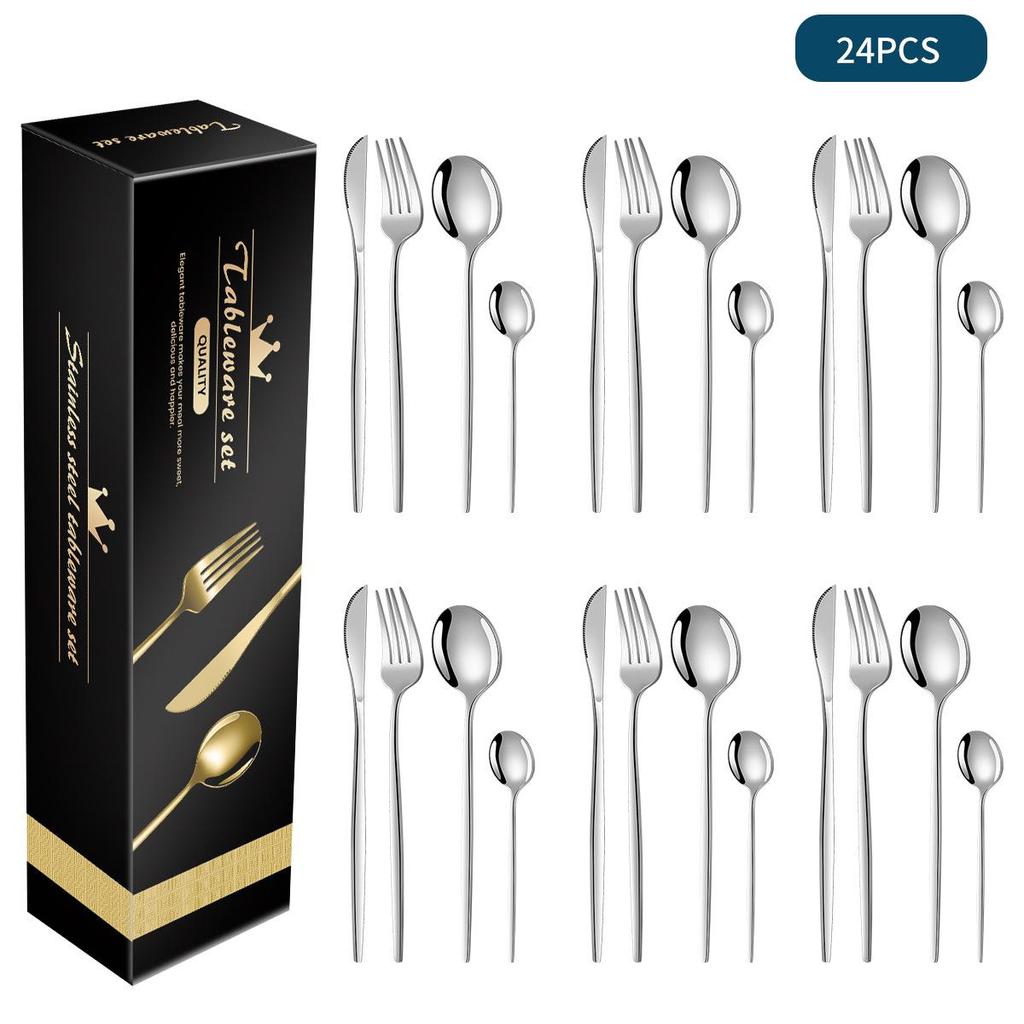 Stainless Steel Cutlery Set: 16/24-Piece Steak Knives, Forks, Spoons In Gift Box