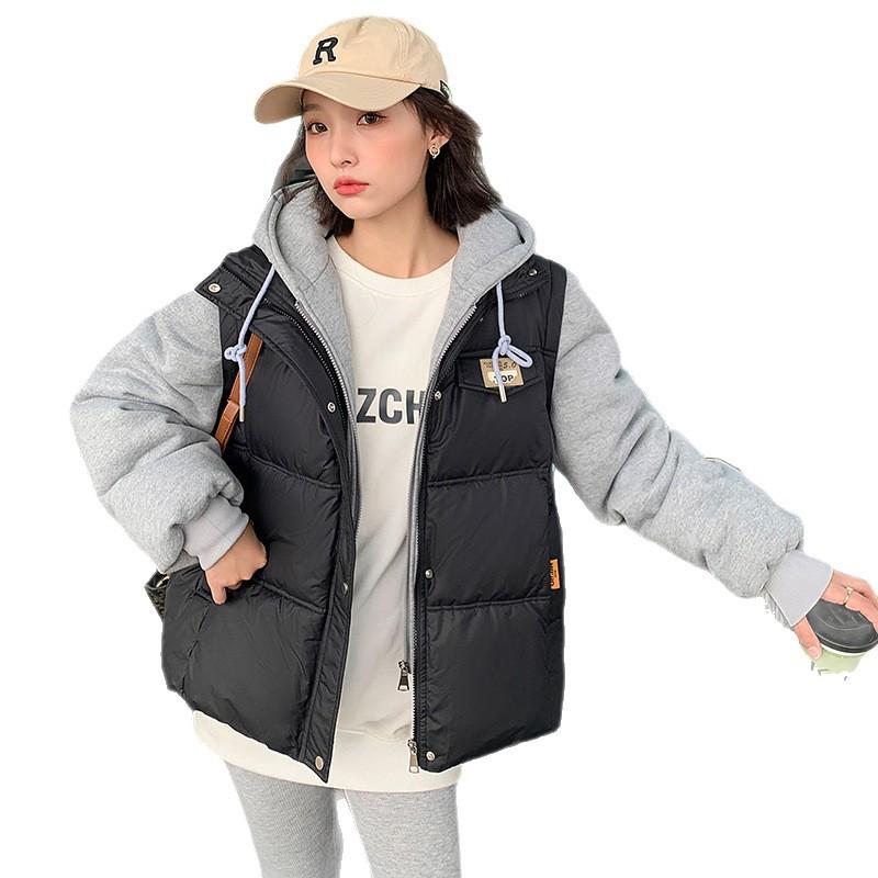 Fake two-piece cotton clothes women's short models winter 2025 new niche design loose contrasting color cotton-padded clothes student jacket