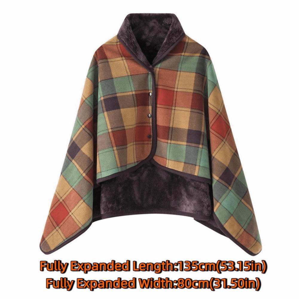 Lazy Plaid Wearable Blanket Thicken Soft Casual Office Blanket with Button Warm Home Shawl Blanket Winter