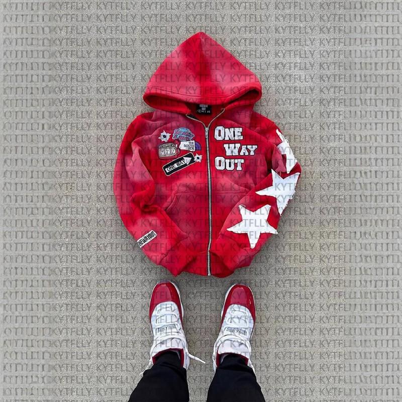 Casual Hooded Zip-Up Sweatshirt Teens Unisex Loose Fit Graphic Print Streetwear Fall