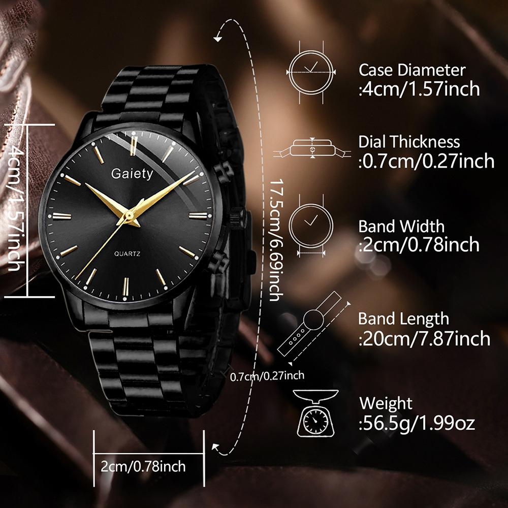 5PCS Black Alloy Strap Men's Watch Set Business Trend Simple Lines Scale Round Dial Quartz Watch Bracelet Set Perfect Gift
