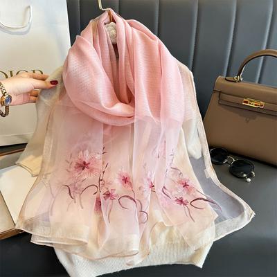 Long Silk Wool Scarf Shawls And Wraps For Women Floral Embroidery Bufandas Pashmina Neck Poncho Scarves Headband Hijab Bandana