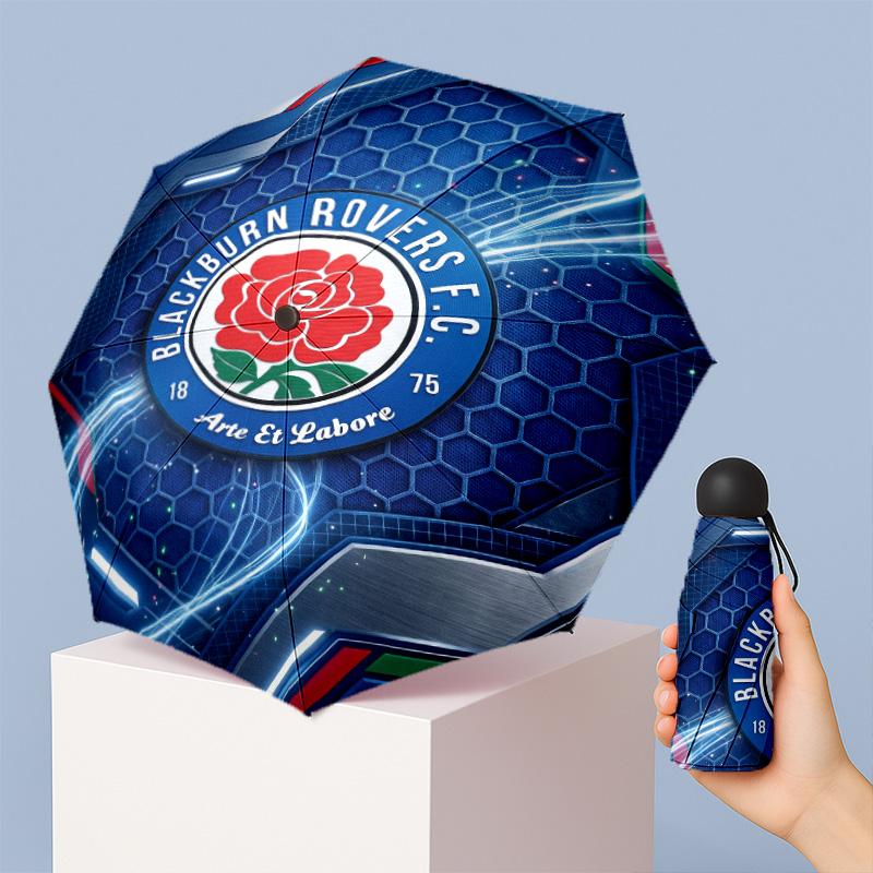 Blackburn Rovers Football Pattern Printed Mini 5 Folds 8 Ribs Compact Umbrella Windproof Waterproof Lightweight Portable Folding