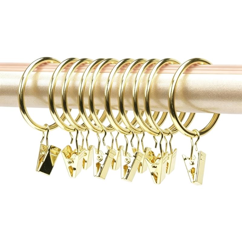 Metal Curtain Rings With Clips 25 Mm Interior Diameter Pack of 10 for Window Drapery Drapes Hanging, Divider Fabric, and Backdrops Display