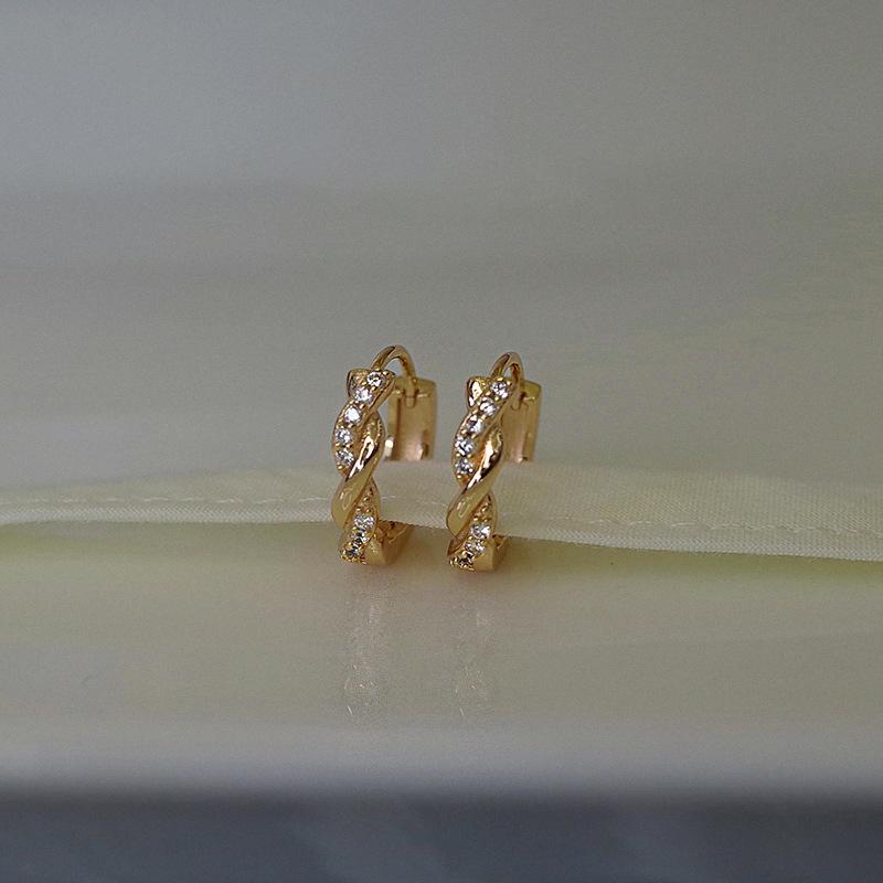 Micro-set Zirconia Twist Earrings Female Ins Niche Design Sense of Temperament Fashion Earrings Ear Buckle Celebrity Simple Earrings Casual Daily