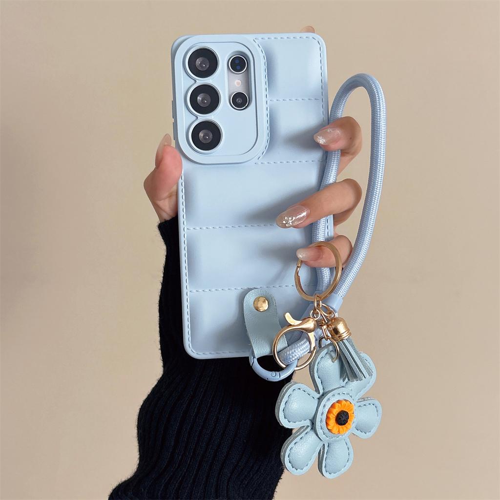 Down Jacket Sunflower Wrist Strap Phone Case for Samsung Galaxy S26 Ultra S25 S24 FE S23 S22 Plus A07 A17 A56 A36 A26 A17 Cover