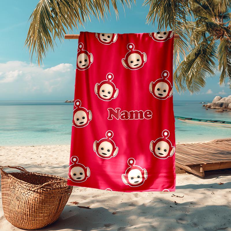 Custom Name Ultra-Soft Beach Towel with Teletubbies Theme,Ideal for Pool - Camping, Diving - Perfect Travel Essential, Vibrant Beach Towel.