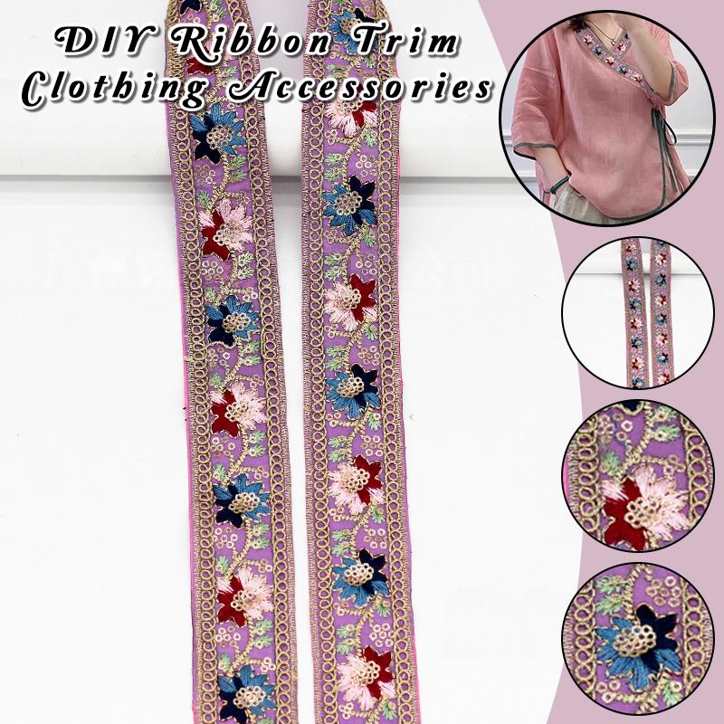 5yards Ethnic Style Lace Embroidered Sequin Ribbon Webbing Sequins Trim for Clothing Cuff Decoration DIY Sewing Accessories