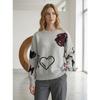 Women Loose Knit Long Sleeve Heart Jacquard Crew Neck Sweater