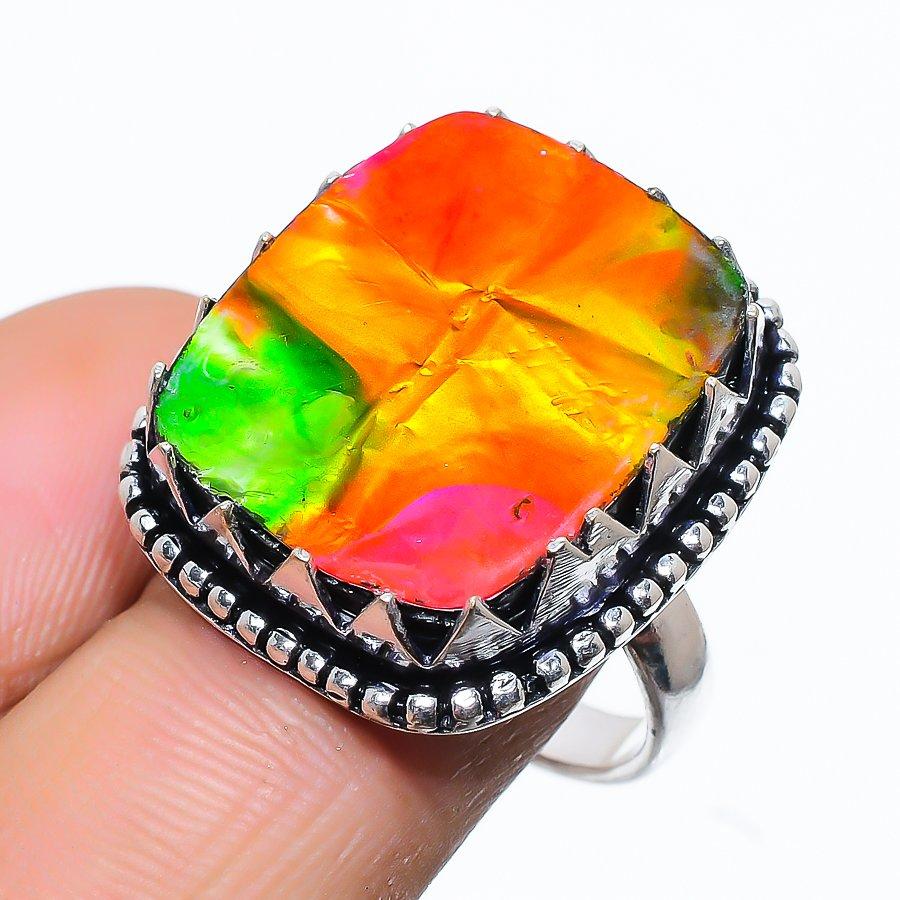 Natural Dicorich Glass Gemstone Handmade 925 Sterling Silver Ring Size 7 f7C58