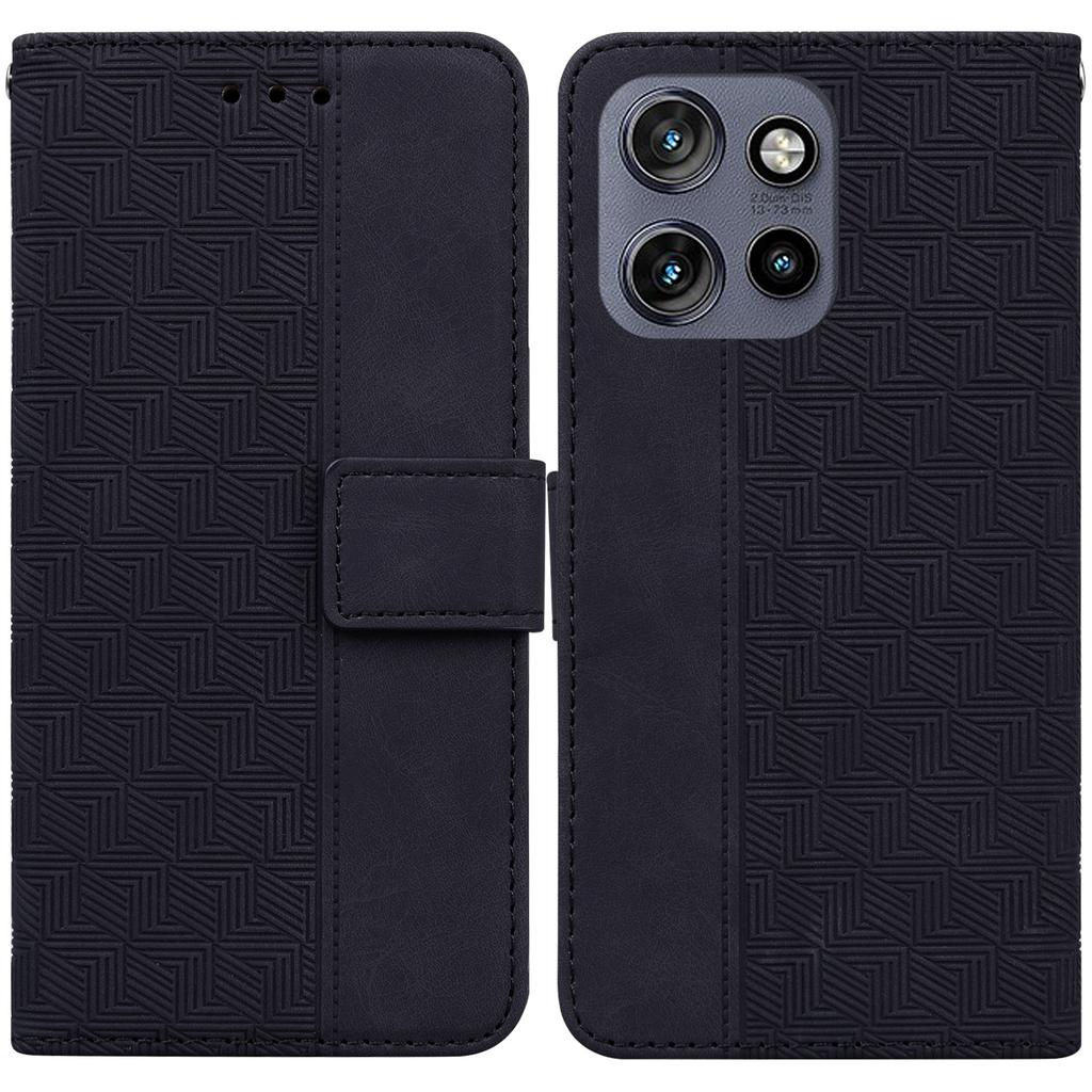 For Motorola Edge 50 Neo 5G/Moto S50 5G/Thinkphone 25 5G Case Geometry Pattern Leather Wallet Phone Cover with Wrist Strap