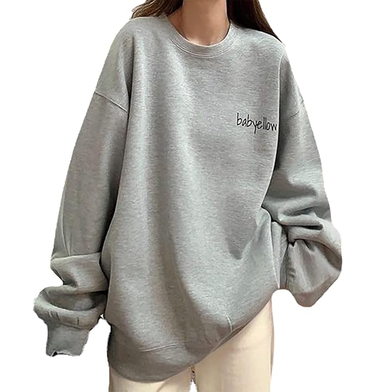 

[ big rough ] tops trainer outer big silhouette pull over- size long height spring autumn winter ladies (gray, M)