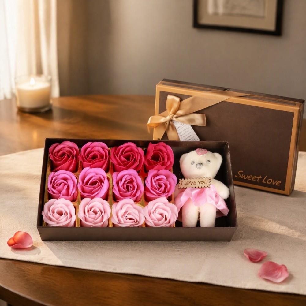 Pink Color Soap Flower Bear 12 Bouquet Romantic Bear Rose Flower Plush Bear Romantic Occasion