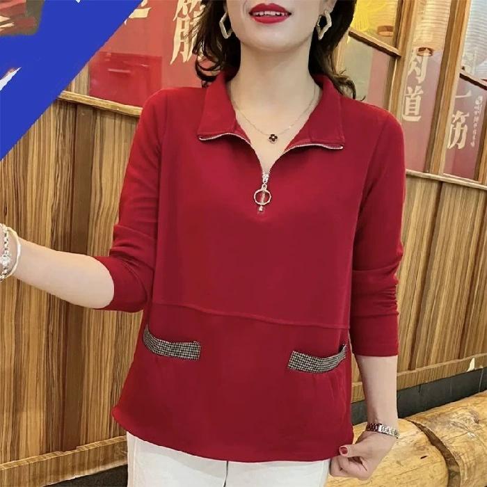 Women's High-End Zipper Sweatshirt: Long Sleeve Autumn Style Loose Belly-Covering Casual Versatile Pullover Top