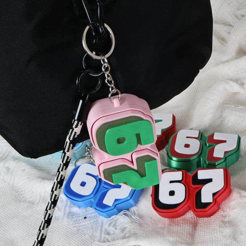 Number 67 Fidget Toy Keychain Stress Relief Bright Durable Mini Portable for Kids Birthday Party Favors Bag Pendant