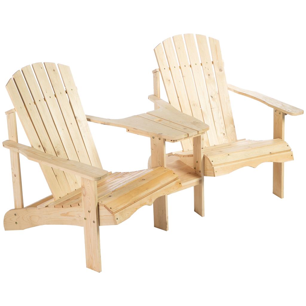 Adirondack Solid Wood Garden Chair with Table and Parasol Hole, 2-seater Garden Armchair, Seating Group, Garden Furniture for Balcony