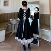 Early Autumn New Women's Fried Street Bow Waist Lace Bubble Sleeve Dress Dress Princess Dress