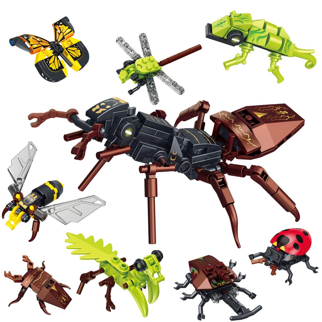 Insect Animal Park Cartoon Dog Model MOC Building Blocks Turtle Butterfly Dinosaur City Construction Bricks Toys for Children