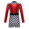 Girls Race Car Racer Costume Long Sleeve Checkerboard Print Back Zipper Short Jumpsuit Cosplay Costume