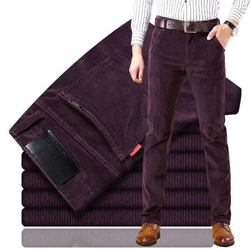Pantalones de Terciopelo Ligero de Otoño e Invierno de Corte Recto, Ajustados, Elásticos, para Mediana Edad, Versátiles para Negocios, Pantalones Casuales de Invierno para Hombre