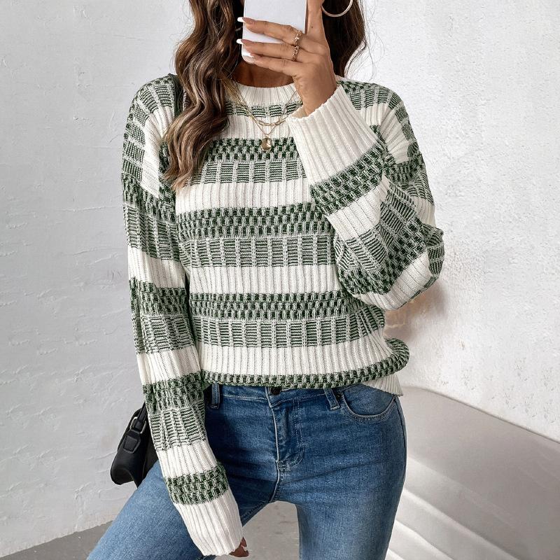 Autumn and Winter Women's Casual Stripe Clashing Sweater