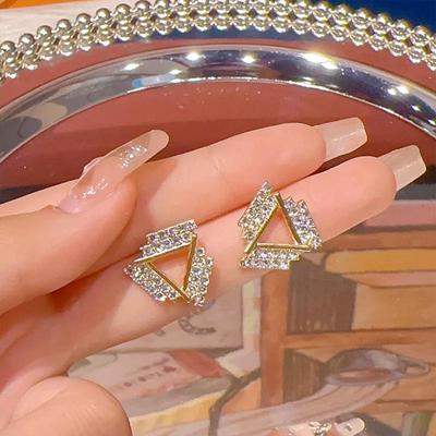 Korean New Fashion Cute Earrings Women's Jewelry Simple Triangle Rhinestone Inlaid Ear Stud Accessories
