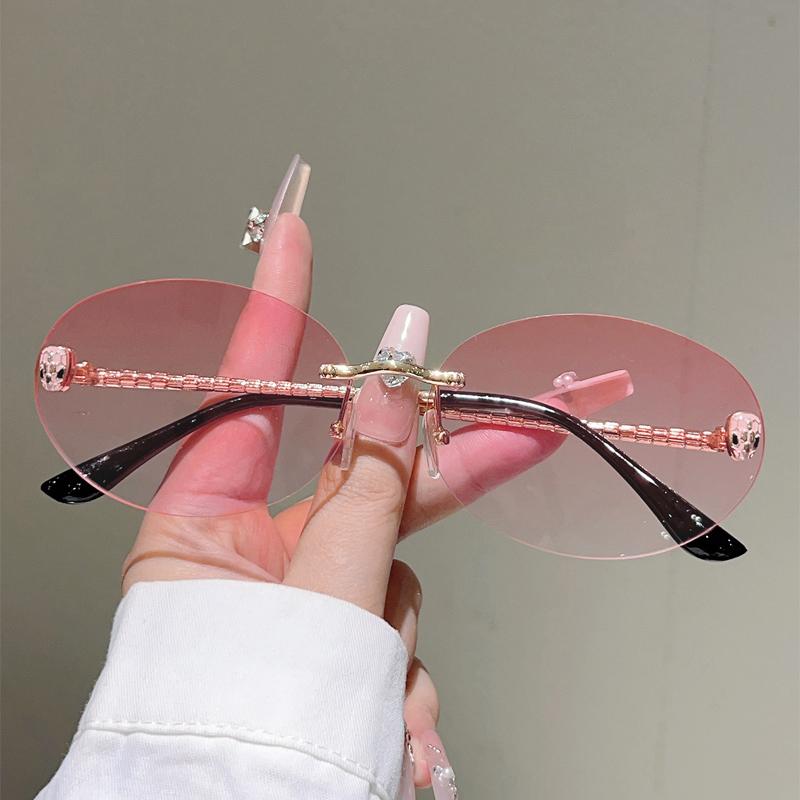 Vintage Oval Sunglasses Men New Fashion Rimless Gradient Shades Women Trendy Luxury Brand Design Decor Sun Glasses