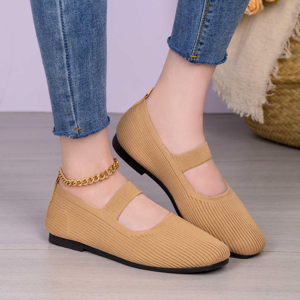 Women's Mary Jane Flats Shoes Round Toe Casual Ballet Flats Comfortable Knit Dress Shoes for Women Lightweight Anti-Slip Work Office Walking Shoes