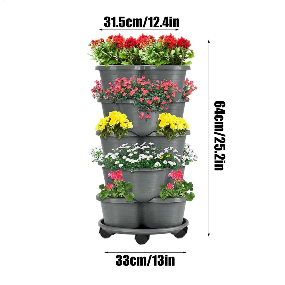 5 Tiers Vertical Tower Stackable Flower Pot Plastic Multi-layer Garden Planter Tower For Strawberry Vegetable Frame Grow Garden