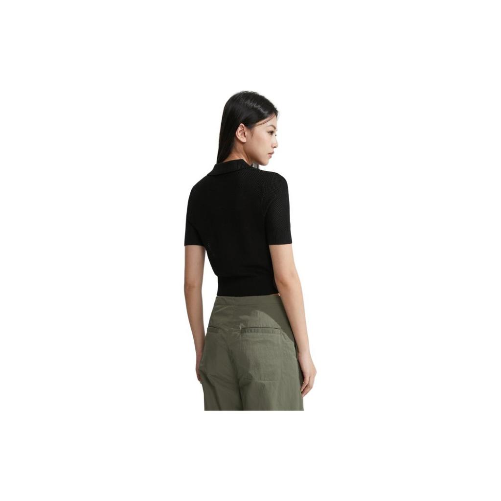 Calvin Klein Minimalist Square Logo Grid Polo Short Sleeve Knit Top Women Tops Space-Black J222971-BEH
