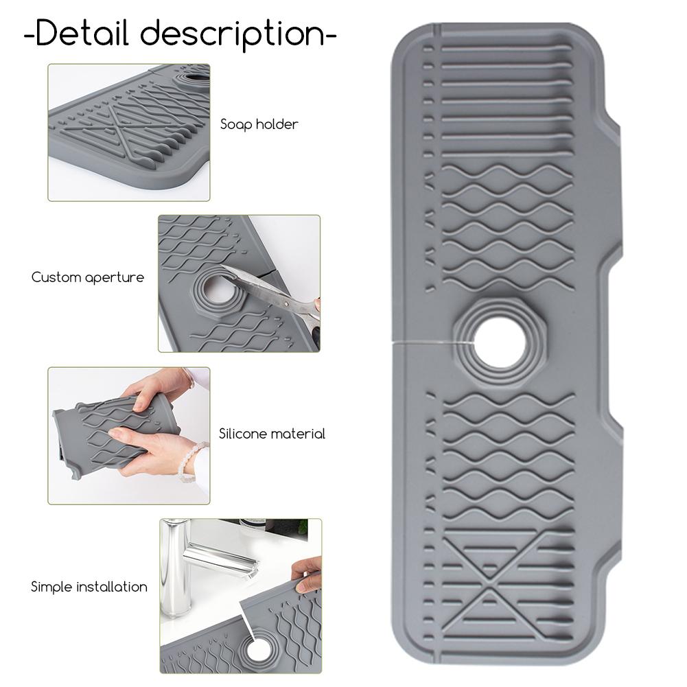 Silicone Sink Faucet Mat Splash Guard for Kitchen Sink Faucet Drain Pad Accessories Sink Protector Mat Draining Pad DIY Cuttable
