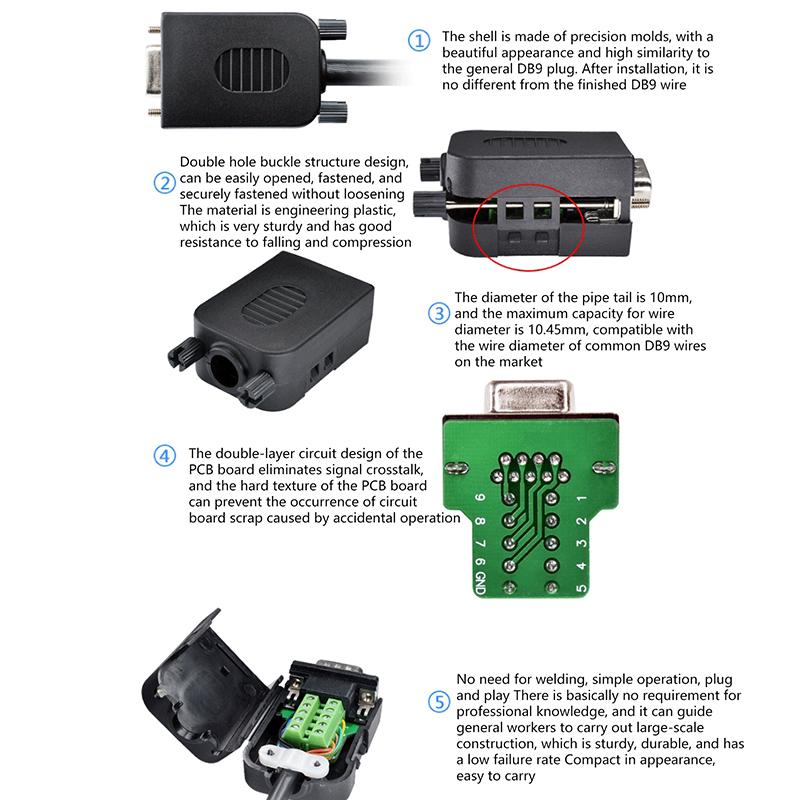 Db9 Serial Adapter Rs232/485/422 Connector Male Female 9 Pin Breakout Terminals Com Connector 21-24 Awg Wire Solderless