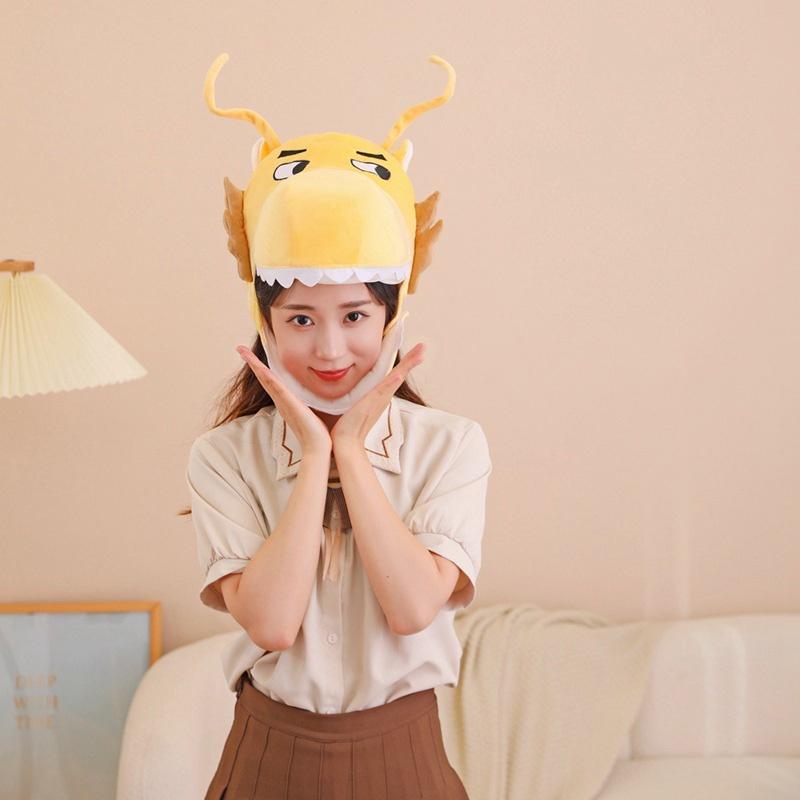Wholesale Golden Dragon Head Hat For Photography Props And Performance Cartoon Style Plush Hat Year Mascot)