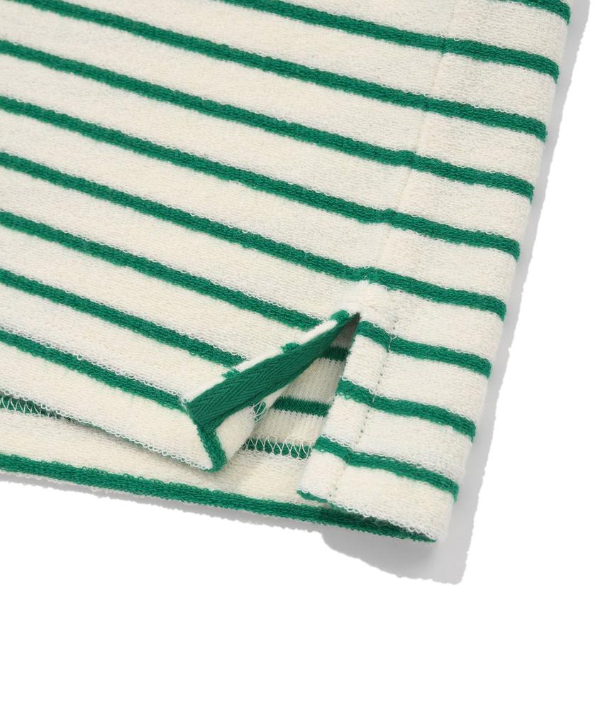 COVERNAT Terry Stripe Open Collar T-Shirt Green