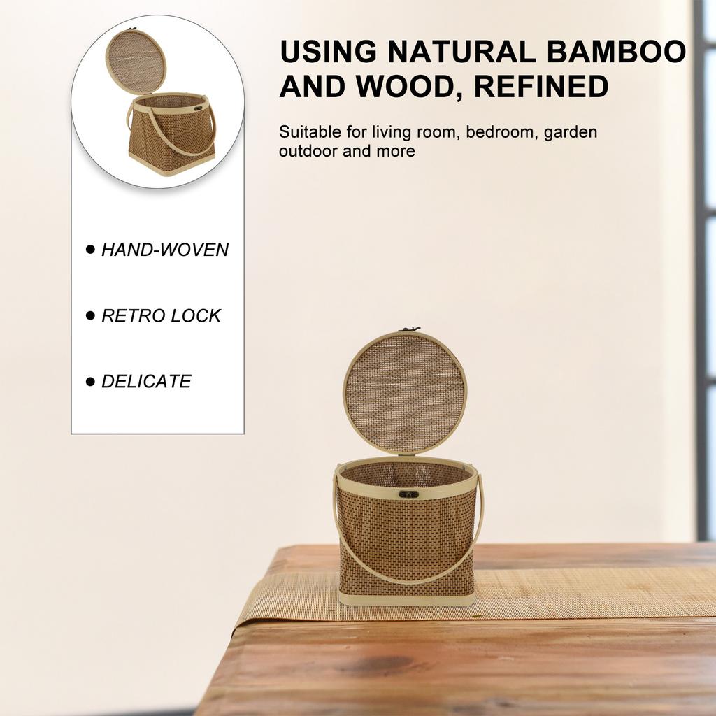 1Pcs Bamboo Storage Basket Exquisite Woven Design Portable Multipurpose Basket for Gift Fruit Egg Outdoor Picnic Use