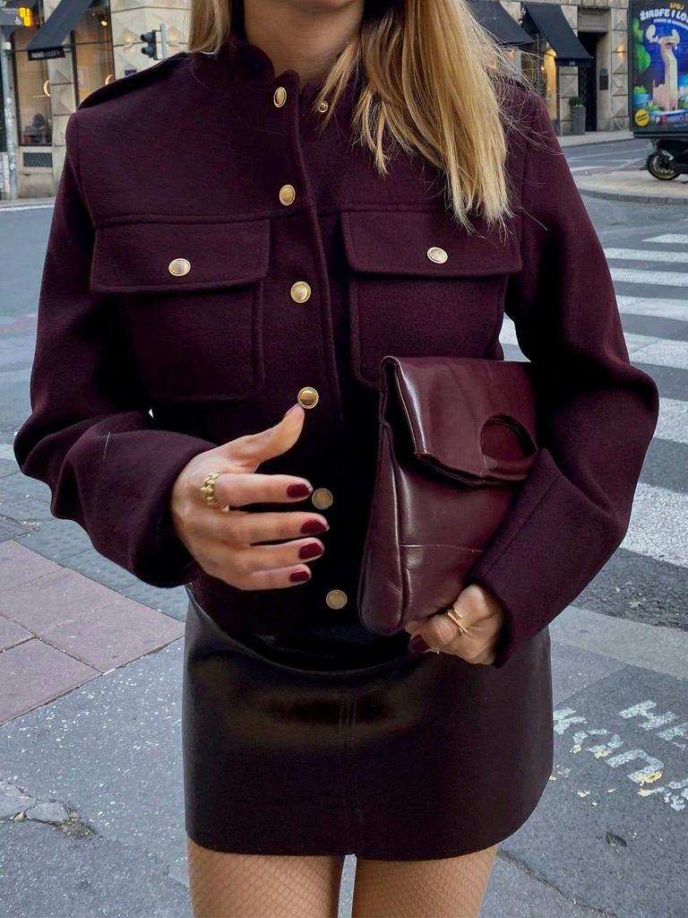 European and American Women's Retro Stand Collar Double-Breasted Short Jacket