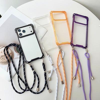 Four Corners Strap Cases For iPhone 17 Pro Max 11 12 13 14 15 16 Pro Crossbody Cord Lanyard Shockproof Clear Hard Plastic Cover