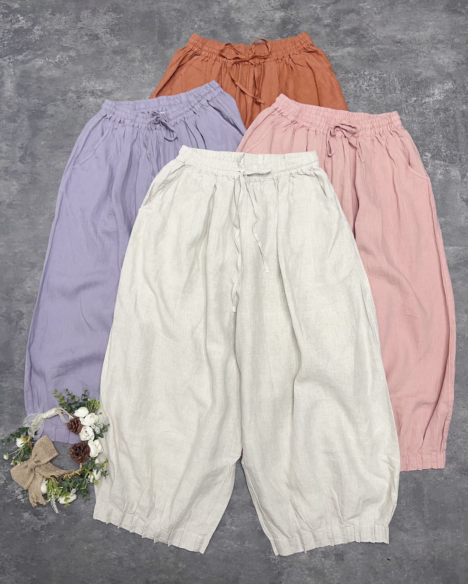 

Johnature Японские Брюки Ретро Брюки Женские Повседневные Свободные Универсальные Эластичная Талия Повседневные Брюки Весна Лето One Size