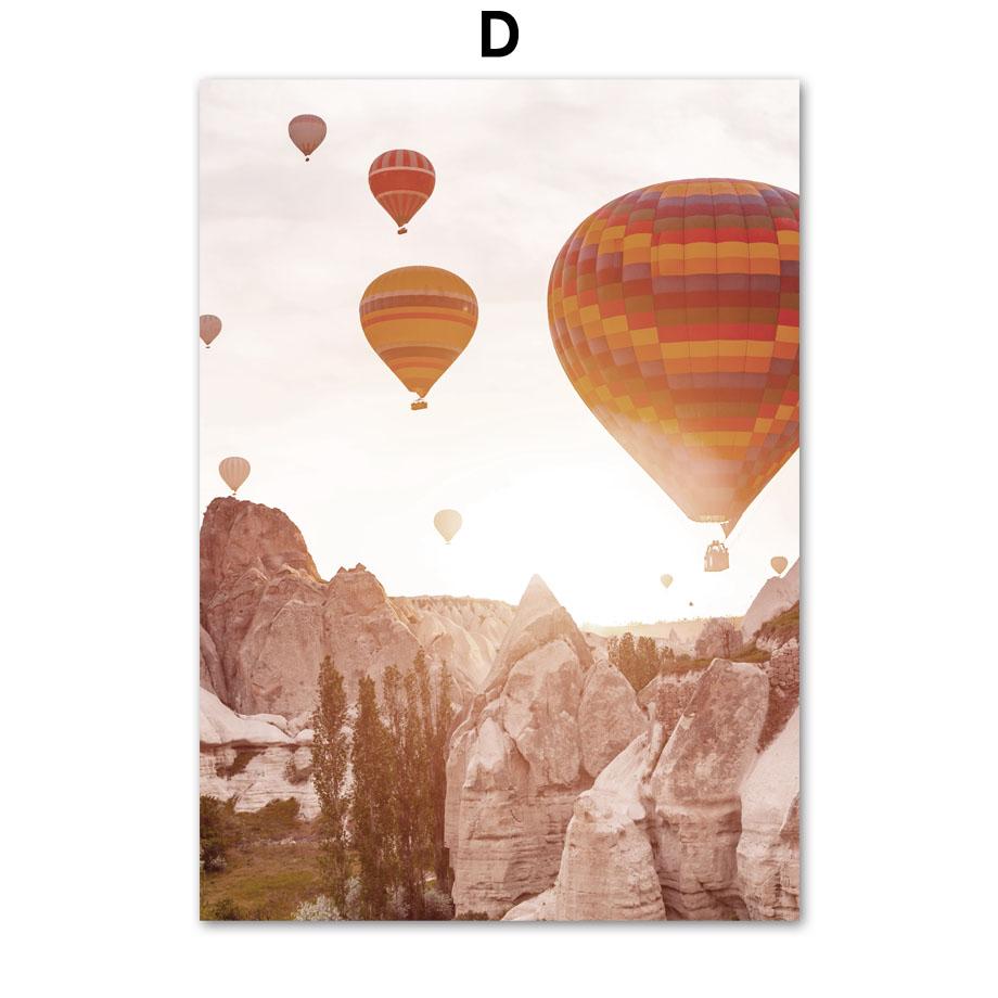 Affiches de porte marocaine avec ballon à Air chaud, fleur, Monstera, imprimés, peinture sur toile, images d'art mural nordique pour décor de salon