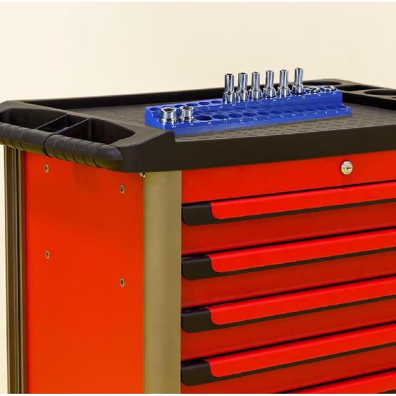 HARFINGTON Magnetic Socket Organizer 1/4" Drive Metric Socket Holder Tray Socket Storage Rack Holds 26 Standard and Deep Size Sockets, Blue