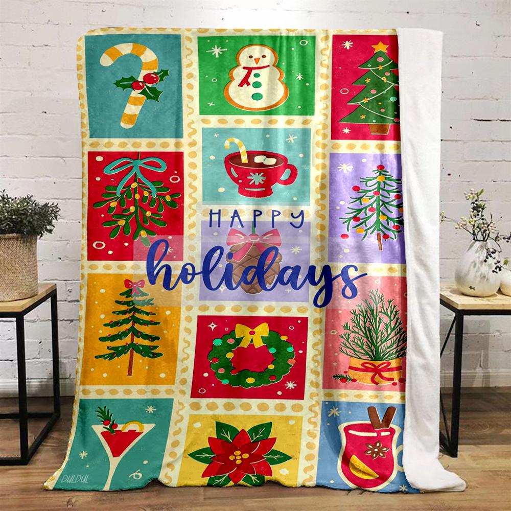 Colorful Christmas Holiday Icons Design Warm blanket Flannel blanket for bedroom, living room, sofa, and nap sofas
