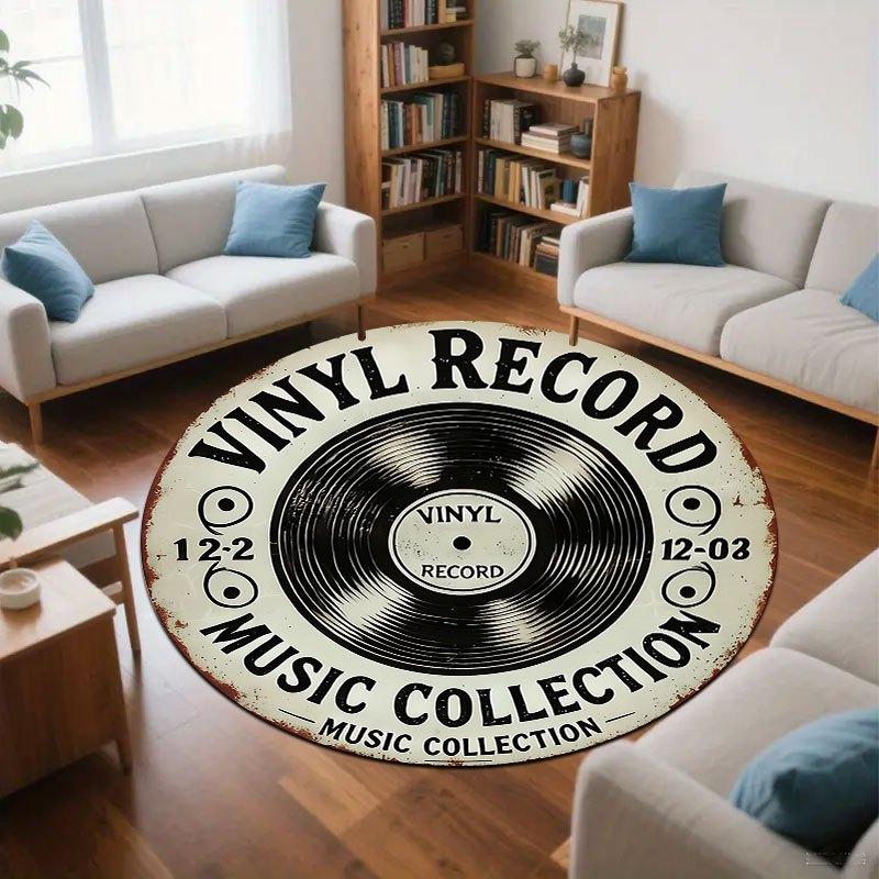 Vintage Schallplatten Flanell-bedruckte runde Fußmatten sind rutschfest Geeignet Wohnzimmer Schlafzimmer Terrasse Garten Teppiche